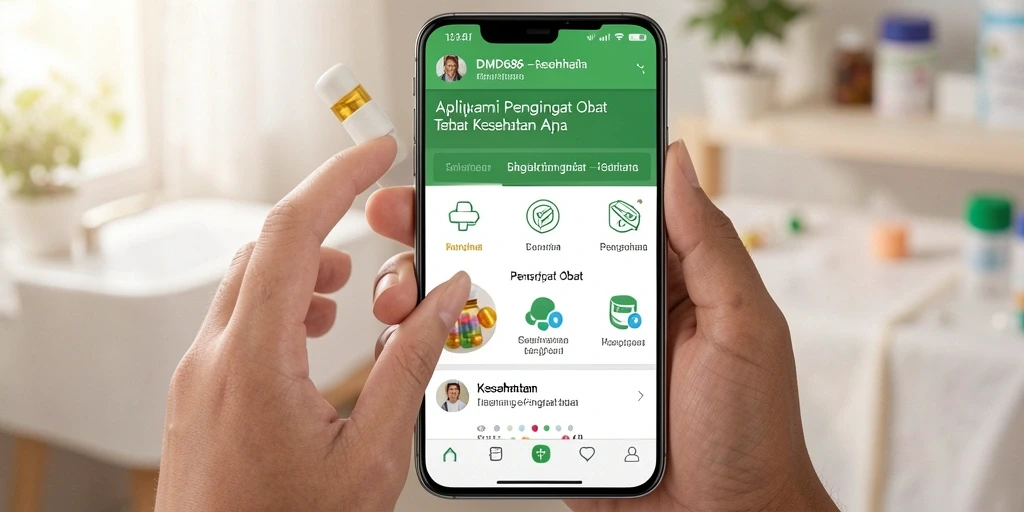 Antarmuka aplikasi DMD686 untuk pengingat obat yang jelas dan mudah dipahami.