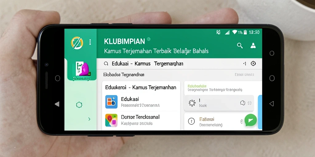 Tampilan antarmuka aplikasi KLUBIMPIAN sebagai Kamus Terjemahan.