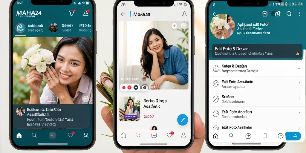 Screenshot utama MAHA24 menampilkan fitur editing foto aesthetic yang menarik.